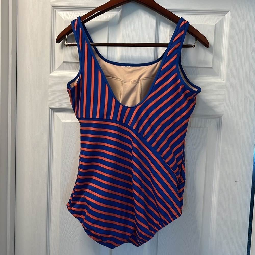 Lands’End one piece swimsuit, size 16 blue orange striped new without tags - Picture 5 of 8